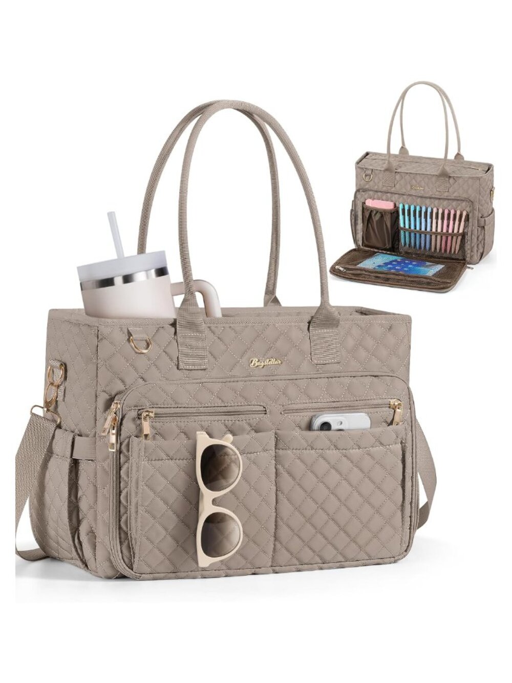 Women's Quilted Laptop Tote Bag 15.6 Inch Work Teacher Nurse Bag
